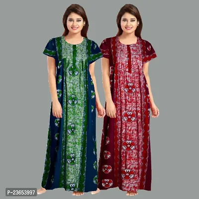 Elegant Cotton Printed Nighty For Women- Pack Of 2