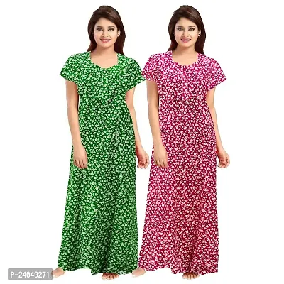 PMK FASHION 100% Cotton Nighty for Women || Long Length Printed Nighty/Maxi/Night Gown/Night Dress/Nightwear Inner  Sleepwear for Women's (Combo Pack of 2)