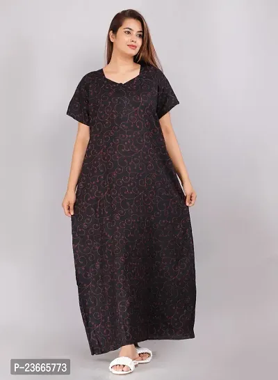 Comfortable Black Cotton Nightdress For Women