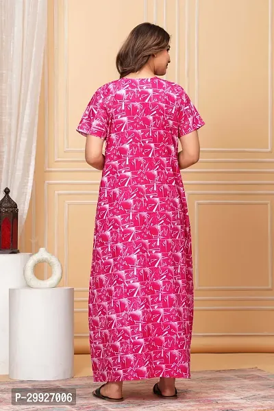 Elegant Pink Cotton Printed Nighty For Women-thumb4