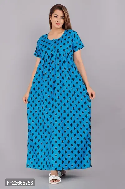 Comfortable Blue Cotton Nightdress For Women