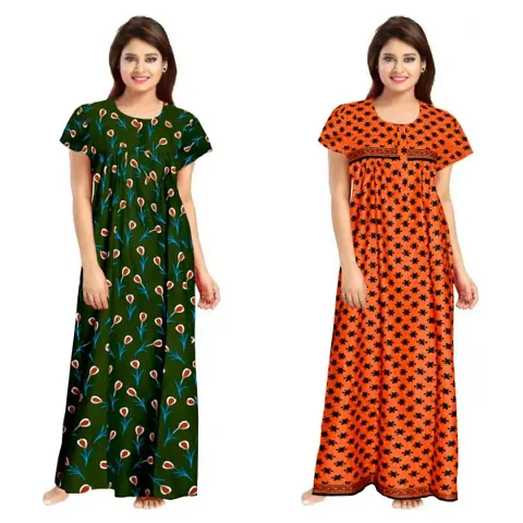 PMK FASHION 100% Cotton Kaftan for Women || Long Length Printed Nighty/Kaftan/Maxi/Night Gown/Nightwear Inner & Sleepwear for Women's (Combo Pack of 2)