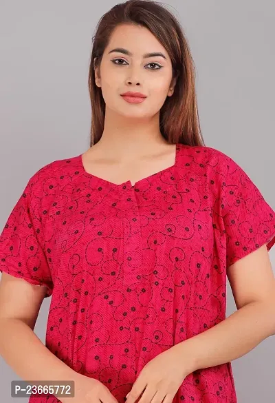 Comfortable Red Cotton Nightdress For Women-thumb3