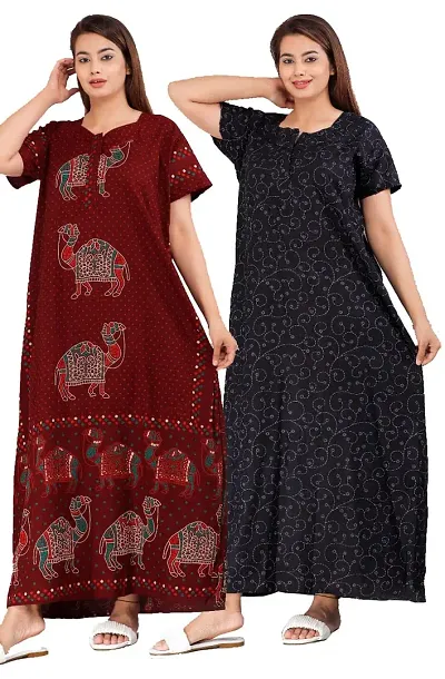 PMK FASHION 100% Kaftan for Women || Long Length Nighty/Kaftan/Maxi/Night Gown/Night Dress/Nightwear Inner Sleepwear for Women's (Combo Pack of 2)