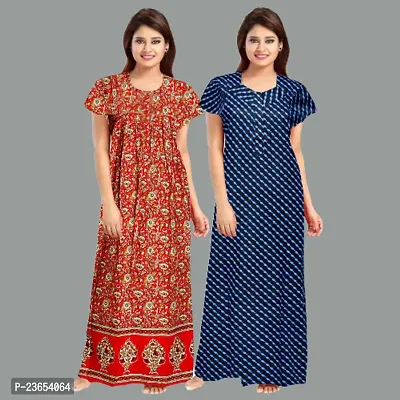 Elegant Cotton Printed Nighty For Women- Pack Of 2-thumb0