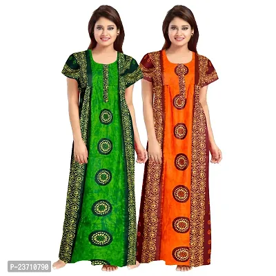 Stylish Multicoloured Cotton Printed Nighty For Women Pack Of 2