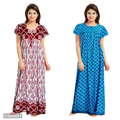 Elegant Cotton Printed Nighty For Women- Pack Of 2-thumb0