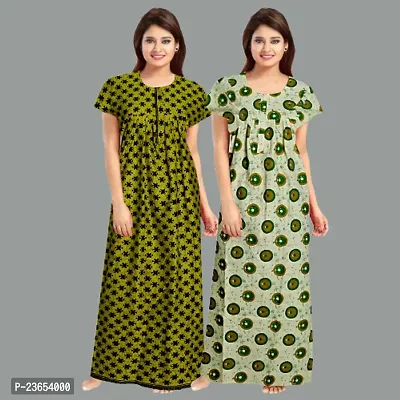 Elegant Cotton Printed Nighty For Women- Pack Of 2-thumb0