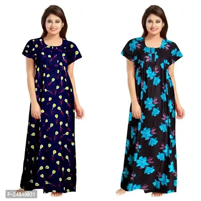 PMK FASHION 100% Cotton Nighty for Women || Long Length Printed Nighty/Maxi/Night Gown/Night Dress/Nightwear Inner  Sleepwear for Women's (Combo Pack of 2)