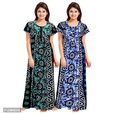 PMK FASHION 100% Cotton Nighty for Women || Long Length Printed Nighty/Maxi/Night Gown/Night Dress/Nightwear Inner  Sleepwear for Women's (Combo Pack of 2)-thumb0