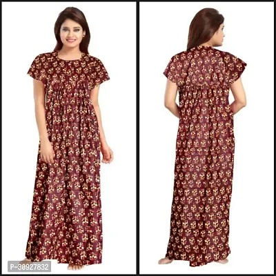 Stylish Maroon Cotton Blend Printed Nighty For Women-thumb0