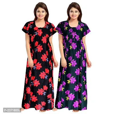 Stylish Multicoloured Cotton Printed Nighty For Women Pack Of 2