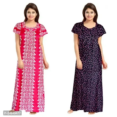 PMK FASHION 100% Cotton Nighty for Women || Long Length Printed Nighty/Maxi/Night Gown/Night Dress/Nightwear Inner  Sleepwear for Women's (Combo Pack of 2)-thumb0