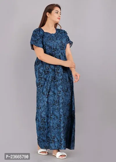 Comfortable Blue Cotton Nightdress For Women-thumb2