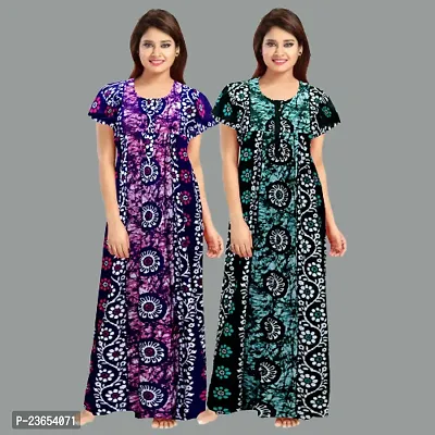 Elegant Cotton Printed Nighty For Women- Pack Of 2-thumb0