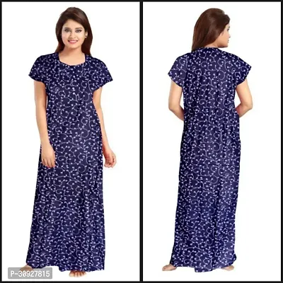 Stylish Blue Cotton Blend Printed Nighty For Women