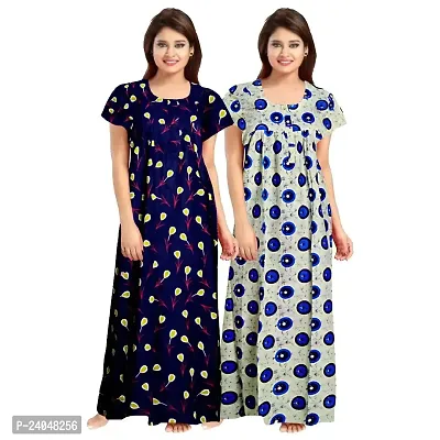 PMK FASHION 100% Cotton Nighty for Women || Long Length Printed Nighty/Maxi/Night Gown/Night Dress/Nightwear Inner  Sleepwear for Women's (Combo Pack of 2)