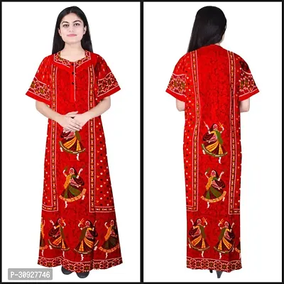 Stylish Red Cotton Blend Printed Nighty For Women