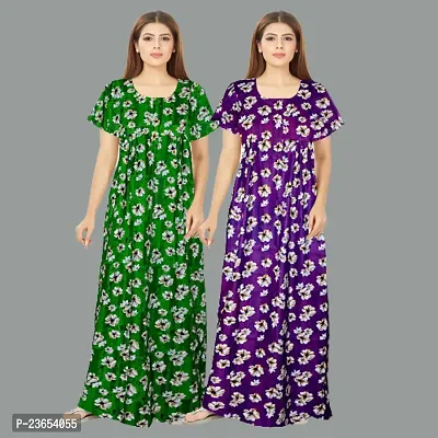 Elegant Cotton Printed Nighty For Women- Pack Of 2