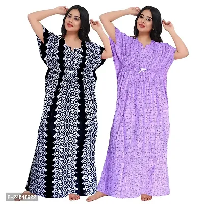 PMK FASHION 100% Cotton Kaftan for Women || Long Length Printed Nighty/Kaftan/Maxi/Night Gown/Night Dress/Nightwear Inner  Sleepwear for Women's (Combo Pack of 2)