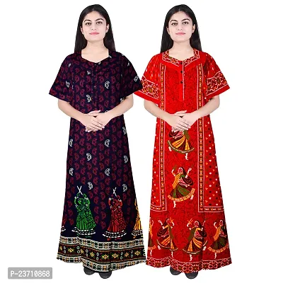 Stylish Multicoloured Cotton Printed Nighty For Women Pack Of 2