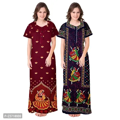 Stylish Multicoloured Cotton Printed Nighty For Women Pack Of 2-thumb0