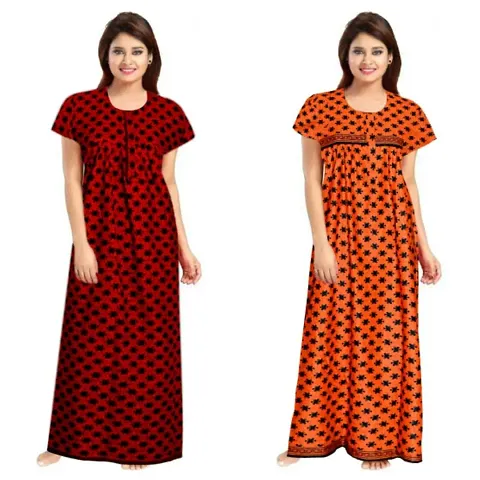 PMK FASHION 100% Nighty for Women || Long Length Nighty/Maxi/Night Gown/Night Dress/Nightwear Inner Sleepwear for Women's (Combo Pack of 2)