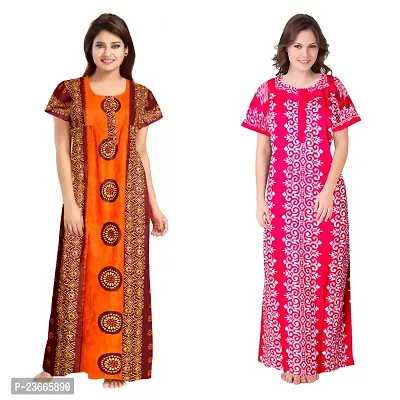 Comfortable Multicoloured Cotton Nightdress For Women Pack Of 2-thumb0