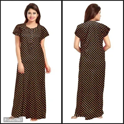 Stylish Brown Cotton Blend Printed Nighty For Women-thumb0