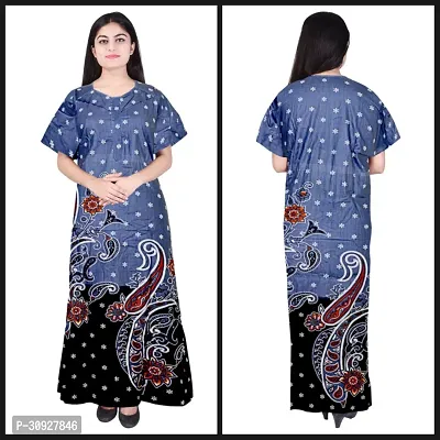 Stylish Grey Cotton Blend Printed Nighty For Women