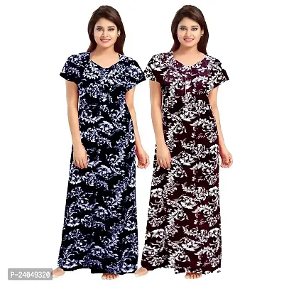 PMK FASHION 100% Cotton Nighty for Women || Long Length Printed Nighty/Maxi/Night Gown/Night Dress/Nightwear Inner  Sleepwear for Women's (Combo Pack of 2)