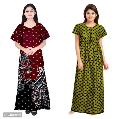 PMK FASHION 100% Cotton Kaftan for Women || Long Length Printed Nighty/Kaftan/Maxi/Night Gown/Night Dress/Nightwear Inner  Sleepwear for Women's (Combo Pack of 2)