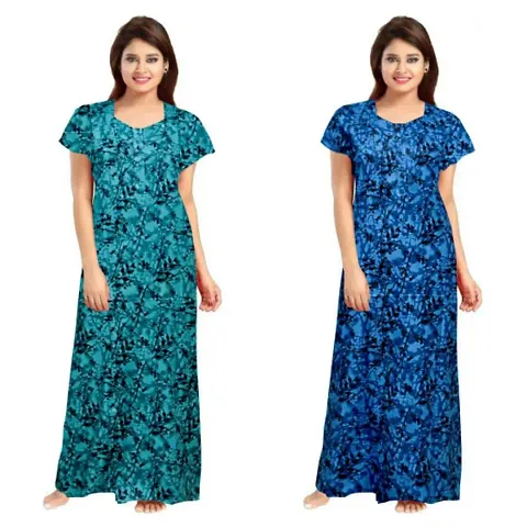 PMK FASHION 100% Cotton Kaftan for Women || Long Length Printed Nighty/Kaftan/Maxi/Night Gown/Night Dress/Nightwear Inner & Sleepwear for Women's (Combo Pack of 2)