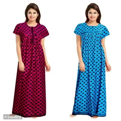 PMK FASHION 100% Cotton Nighty for Women || Long Length Printed Nighty/Maxi/Night Gown/Night Dress/Nightwear Inner  Sleepwear for Women's (Combo Pack of 2)