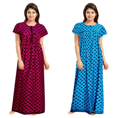 PMK FASHION 100% Nighty for Women || Long Length Nighty/Maxi/Night Gown/Night Dress/Nightwear Inner Sleepwear for Women's (Combo Pack of 2)