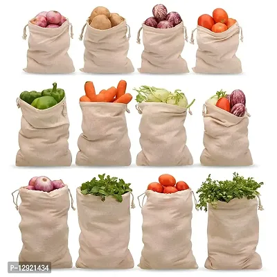 Kottify Reusable Produce Bags Cotton Washable - Organic Cotton Vegetable Bags - Cloth Bag with Drawstring - Muslin Cotton Fabric - Bread Bag - Set of 12 forzwnj; Organizing Storage,zwnj; zwnj;Grocery,zwnj; Dust Cover-thumb0