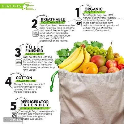 Kottify Reusable Produce Bags Cotton Washable - Organic Cotton Vegetable Bags - Cloth Bag with Drawstring - Muslin Cotton Fabric - Bread Bag - Set of 12 forzwnj; Organizing Storage,zwnj; zwnj;Grocery,zwnj; Dust Cover-thumb4