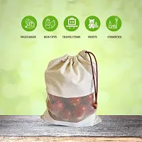 Kottify Pack of 8 Cotton vegetable bags fridge storage bag sabji fruits pouch refrigerator (Eco-friendly, Reusable and Washable bags(10 x 13 Inch)-thumb1