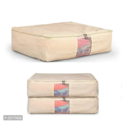 Pack of 2 Cotton Clothes Storage Box/Covers/Bags with Zip (18 x 16 x 4.5 inch) as Wardrobe Organizer for Huge Silk Saree/Big Lehenga/Dresses/Shirts/Trousers/Gown/Quilts