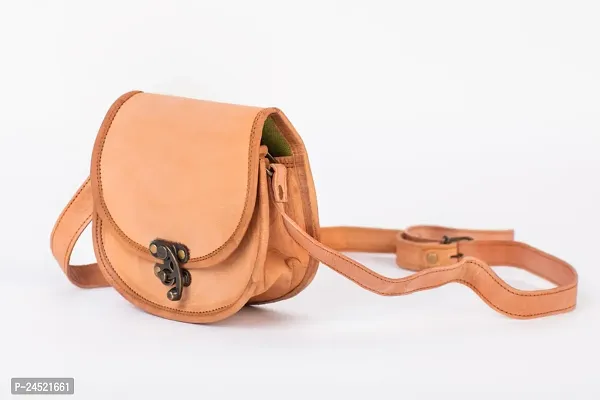 Stylish Beige Leather Solid Sling Bags For Women