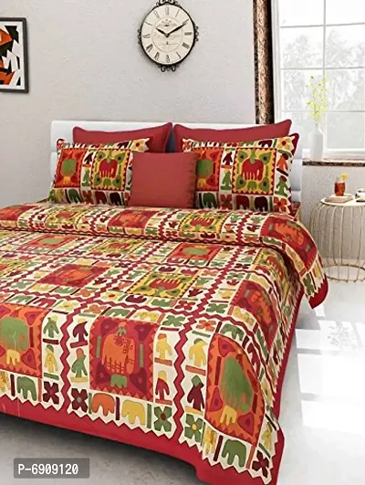 JAIPUR PRINTS 100% Cotton Rajasthani Tradition King Size Double Bedsheet with 2 Pillow Cover _Multi-thumb0