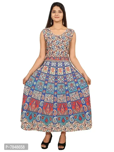 Jaipuri Style Women's Cotton Dress (Cotton Dress 03_Multicolor_Free Size)-thumb0