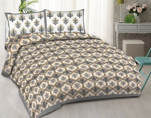 Jaitik Creations Presents Traditional Jaipuri Hand Block Print Floral Printed King Size Double Bedsheet with 2 Pillow Covers JC_0349