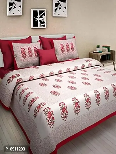 BedZone Jaipuri Print Cotton Rajasthani Tradition King Size Double Bedsheet with 2 Pillow Cover (100% Cotton, Pack of 1) , Multi