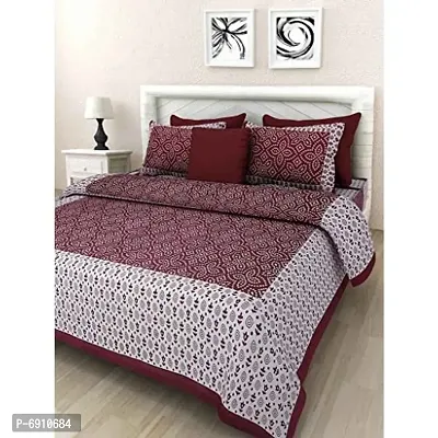 BEDZONE Cotton Comfort 144 TC Rajasthani Jaipuri Traditional King Size 1 Double Bedsheet with 2 Pillow Covers - Multi, King-thumb0