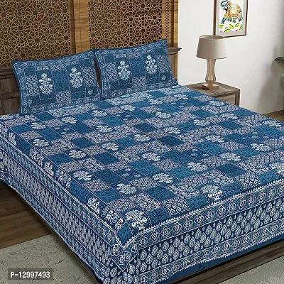 Comfortable Cotton Indigo Printed Bedsheet With Pillow Covers