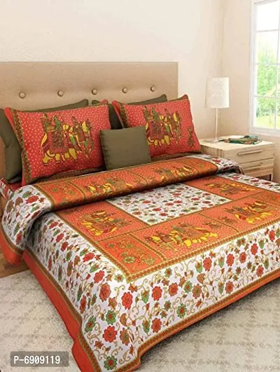 JAIPUR PRINTS 100% Cotton Rajasthani Tradition King Size Double Bedsheet with 2 Pillow Cover _Multi