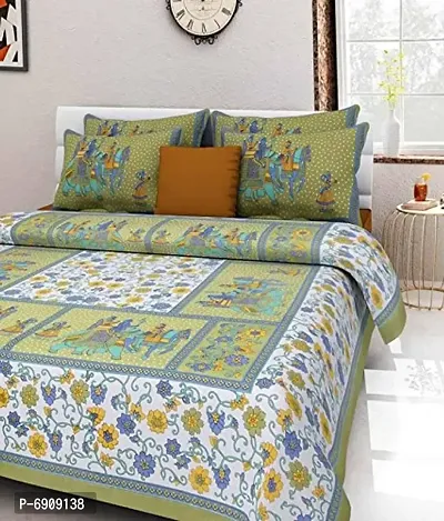 JAIPUR TO HOME Cotton Double Bedsheet with 2 Pillow Cover(Multicolour, King)