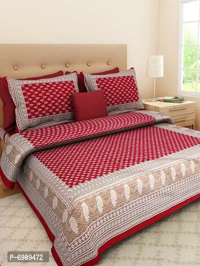 JAIPUR PRINTS Rajasthani Jaipuri Sanganeri Traditional 180 TC Cotton Double Bed Bedsheet with 2 Pillow Cover (King Size, Multicolour)