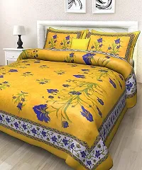 BedZone Cotton Floral Rajasthani Jaipuri Bedsheets Combo 2 Double Bedsheet with 4 Pillow Cover Set (Multicolour, Yellow, King)-thumb2